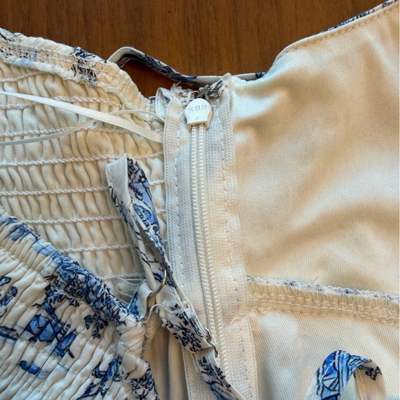 TCEC Blue Toile Sundress Empire Waist Smocked Back Size M Cottagecore - Picture 10 of 13